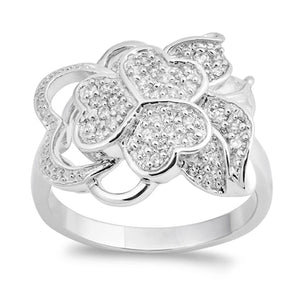 Clear CZ Heart Filigree Leaf Flower Ring New 925 Sterling Silver Band Sizes 5-10