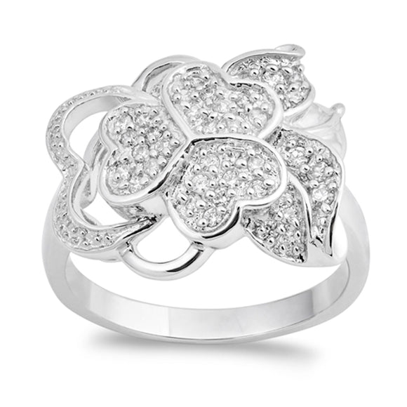 Clear CZ Heart Filigree Leaf Flower Ring New 925 Sterling Silver Band Sizes 5-10