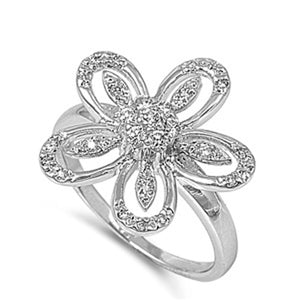 Round Clear CZ Beautiful Flower Ring New .925 Sterling Silver Band Sizes 5-10