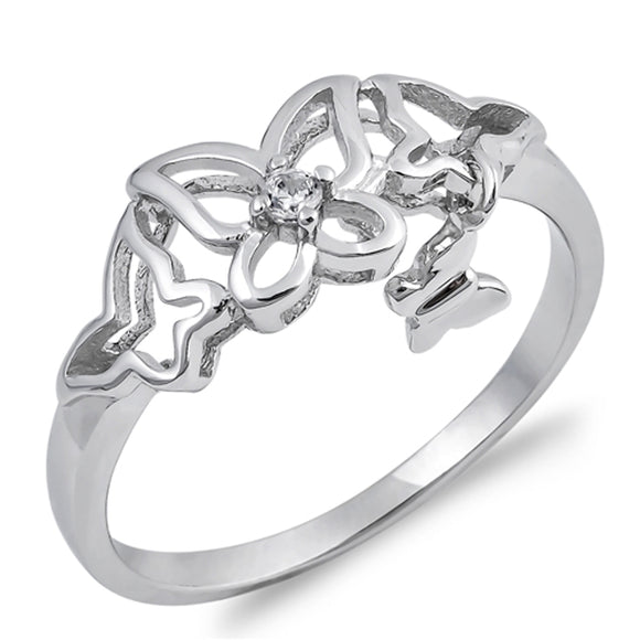 Clear CZ Butterfly Filigree Cutout Ring New .925 Sterling Silver Band Sizes 3-12