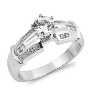 Round White CZ Solitaire Bridal Engagement Ring Sterling Silver Band Sizes 5-9