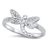 Clear CZ Boho Dragonfly Animal Cute Ring New 925 Sterling Silver Band Sizes 5-9