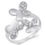 Clear CZ Unique Butterfly Wide Animal Ring .925 Sterling Silver Band Sizes 5-10