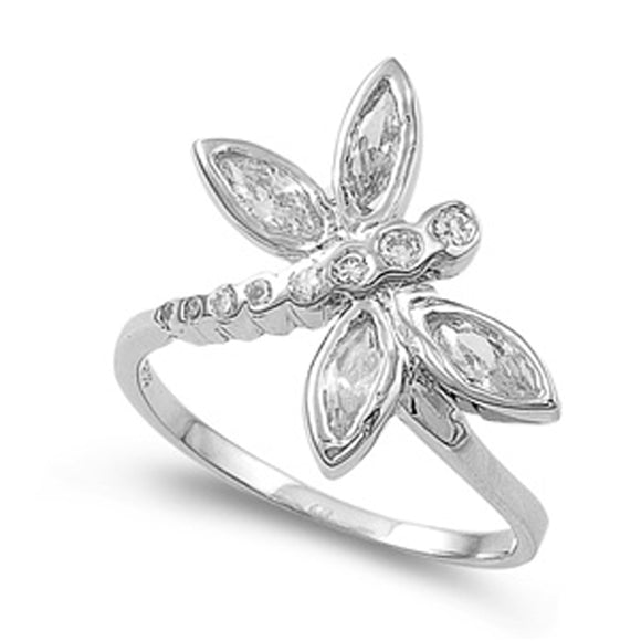 Clear CZ Dragonfly Cute Animal Ring New .925 Sterling Silver Band Sizes 5-10