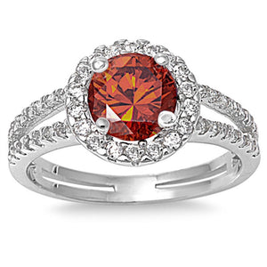 Garnet CZ Unique Solitaire Polished Ring New 925 Sterling Silver Band Sizes 5-10