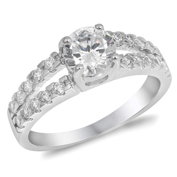 Clear CZ Solitaire Engagement Open Ring New .925 Sterling Silver Band Sizes 5-10