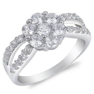 Clear CZ Flower Cluster Infinity Knot Ring .925 Sterling Silver Band Sizes 5-9