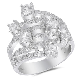 Clear CZ Wide Statement Round Sparkle Ring .925 Sterling Silver Band Sizes 6-10