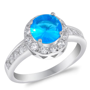 Aquamarine CZ Solitaire Round Halo Ring New .925 Sterling Silver Band Sizes 5-10