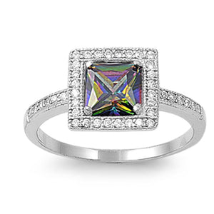 Rainbow Topaz CZ Solitaire Square Ring New .925 Sterling Silver Band Sizes 5-10