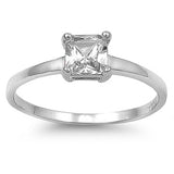 Square Clear CZ Solitaire Cute Ring New .925 Sterling Silver Band Sizes 5-9