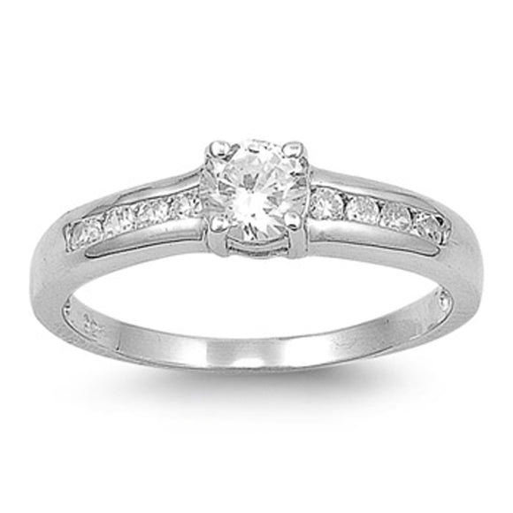 Round White CZ Solitaire Bridal Engagement Ring Sterling Silver Band Sizes 4-10