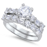 Round Solitaire Clear CZ Wedding Ring Set .925 Sterling Silver Band Sizes 5-10