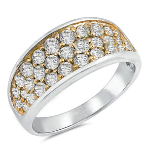 Gold-Tone Prong Clear CZ Wide Accent Ring .925 Sterling Silver Band Sizes 5-10