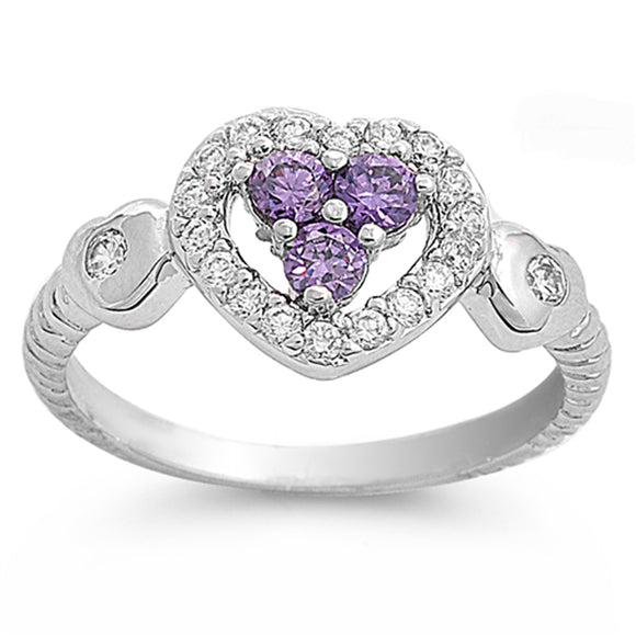 Lavender CZ Love Heart Promise Ring New .925 Sterling Silver Band Sizes 5-9