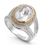 Clear CZ Two Tone Signet Statement Ring New .925 Sterling Silver Band Sizes 6-10