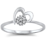 White CZ Heart Flower Abstract Ring New .925 Sterling Silver Band Sizes 4-9