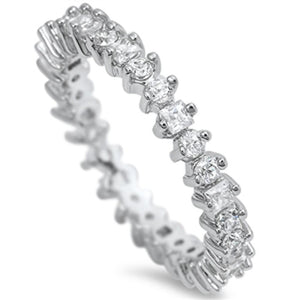 Clear CZ Classic Eternity Stacking Ring .925 Sterling Silver Band Sizes 5-10