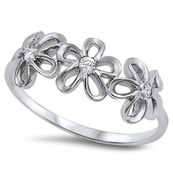 Clear CZ Cute Flower Plumeria Ring New 925 Sterling Silver Thumb Band Sizes 4-12