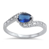 Oval Blue Sapphire CZ Wedding Ring New .925 Sterling Silver Band Sizes 5-10