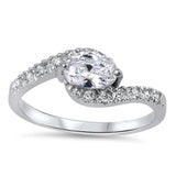 Oval Solitaire Wedding Clear CZ Cute Ring .925 Sterling Silver Band Sizes 5-10