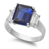 Blue Sapphire CZ Unique Modern Solitaire Ring Sterling Silver Band Sizes 5-12