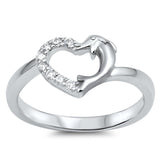 Sterling Silver Dolphin Heart White CZ Ring Promise 925 Band USA 9mm Sizes 4-10