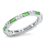 Sterling Silver Woman's Emerald CZ Eternity Ring Unique 925 Band 3mm Sizes 4-10