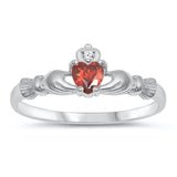 Sterling Silver Claddagh Ring Garnet CZ Traditional Irish Knot Band Sizes 1-10