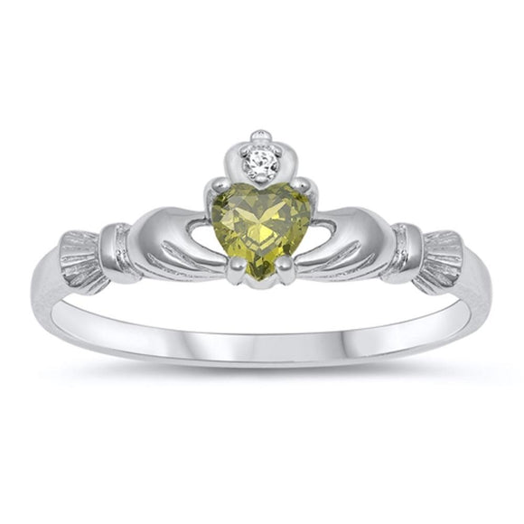 Sterling Silver Claddagh Peridot CZ Ring