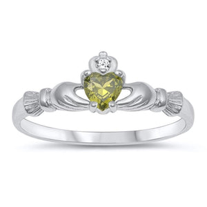 Sterling Silver Claddagh Peridot CZ Ring