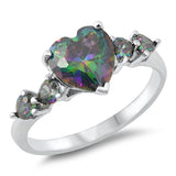 Elegant Heart Rainbow Topaz CZ Promise Sterling Silver Ring Sizes 4-10