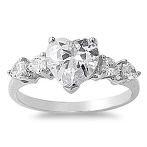 Sterling Silver Woman's Clear CZ Heart Love Promise Ring Band 9mm Sizes 5-10