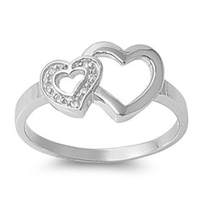 Clear CZ Polished Heart Cutout Love Ring New 925 Sterling Silver Band Sizes 5-9