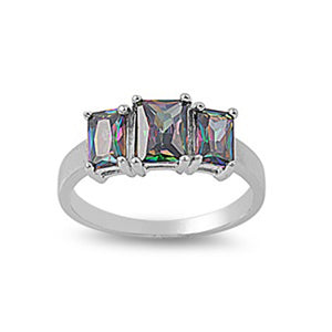 Rainbow Topaz CZ Modern Unique Abstract Ring 925 Sterling Silver Band Sizes 5-10