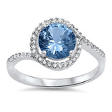 Aquamarine CZ Polished Halo Elegant Ring New 925 Sterling Silver Band Sizes 5-10