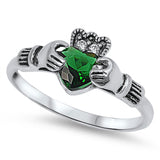 Emerald CZ Claddagh Heart Unique Ring New .925 Sterling Silver Band Sizes 5-10