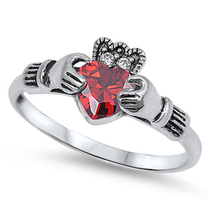 Garnet CZ Elegant Claddagh Promise Ring New .925 Sterling Silver Band Sizes 5-9