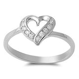 Clear CZ Heart Love Cutout Cute Ring New .925 Sterling Silver Band Sizes 4-9