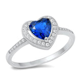 Blue Sapphire CZ Halo Heart Polished Ring .925 Sterling Silver Band Sizes 5-10