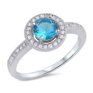 Blue Sapphire CZ Unique Elegant Solitaire Ring Sterling Silver Band Sizes 5-10