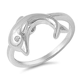 Clear CZ Polished Dolphin Animal Cute Ring .925 Sterling Silver Band Sizes 5-10