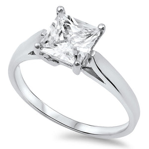 Clear CZ Square Solitaire Simple Ring New .925 Sterling Silver Band Sizes 5-10