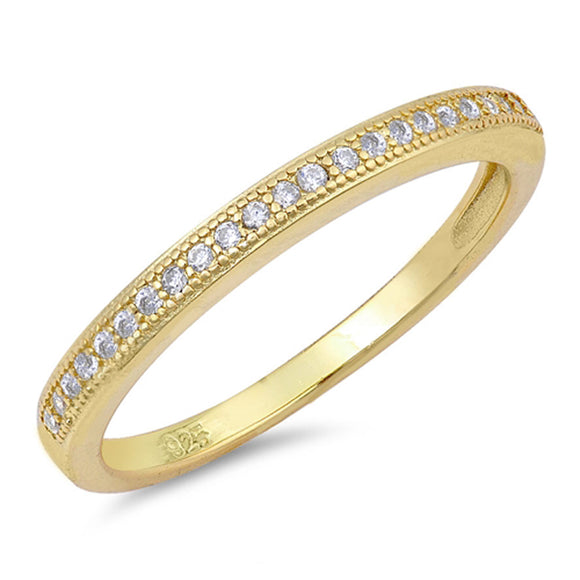 Gold-Tone Clear CZ Wholesale Wedding Ring .925 Sterling Silver Band Sizes 4-10