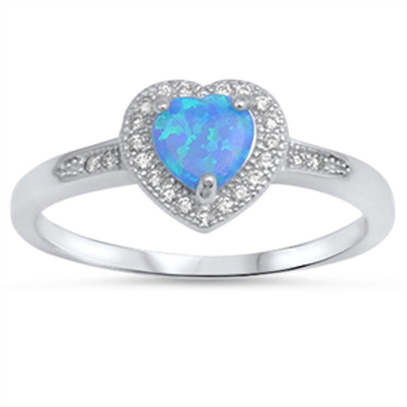 Blue Lab Opal Halo CZ Heart Promise Ring New 925 Sterling Silver Band Sizes 4-10