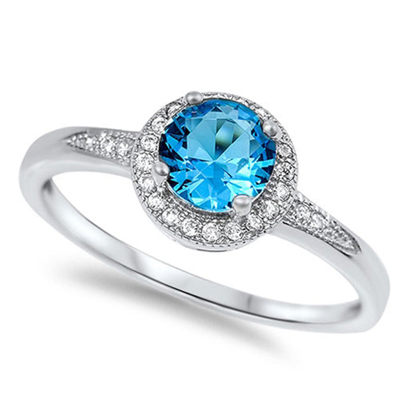 Blue Topaz CZ Elegant Simple Polished Ring .925 Sterling Silver Band Sizes 4-10