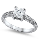 Clear CZ Square Solitaire Polished Ring New .925 Sterling Silver Band Sizes 5-9