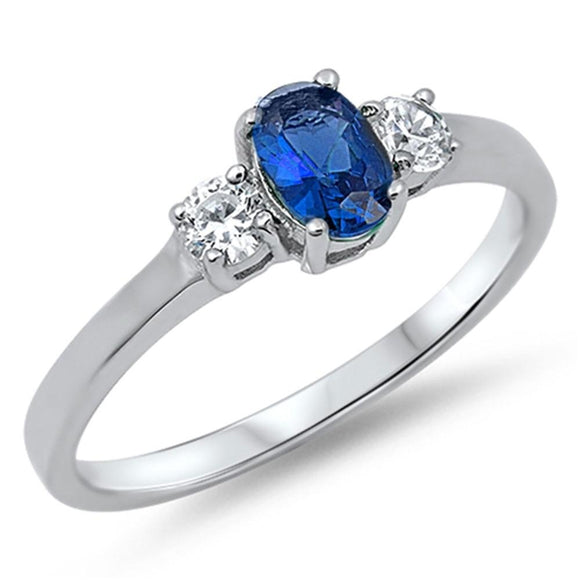 Oval Blue Sapphire CZ Wedding Promise Ring New .925 Sterling Silver Band Sizes 4-12