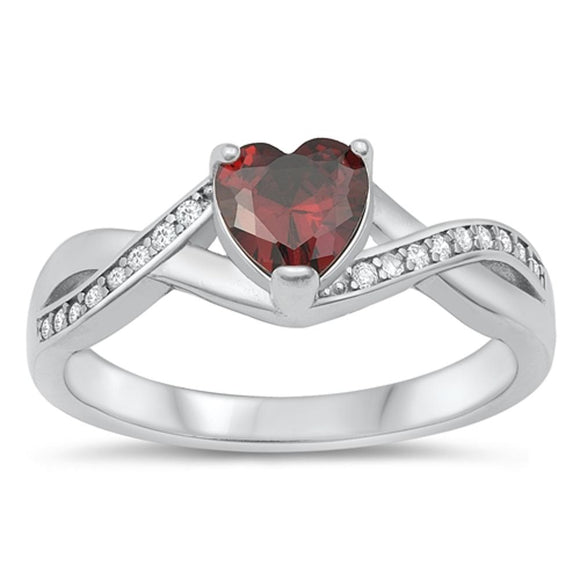 Sterling Silver Garnet CZ Heart Ring