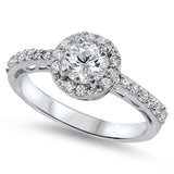 Clear CZ Polished Solitaire Halo Ring New .925 Sterling Silver Band Sizes 5-11